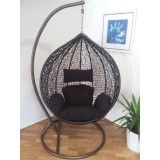 Outdoor Swing Hanging Pod Trapeze Wicker Rattan Egg Chair * Black-L